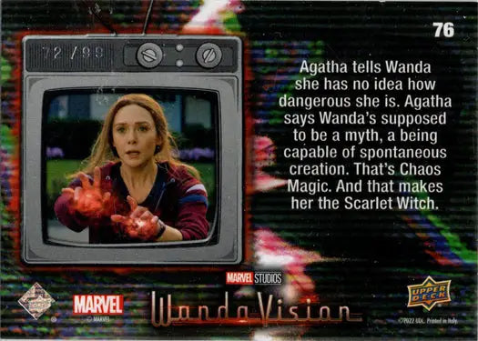 Trading card featuring Agatha and chaos magic from Marvel’s WandaVision series