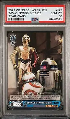 Graded Japanese SW S49 Weiss Schwarz R2-D2 BB-8 W-C-3PO trading card in PSA 10 condition