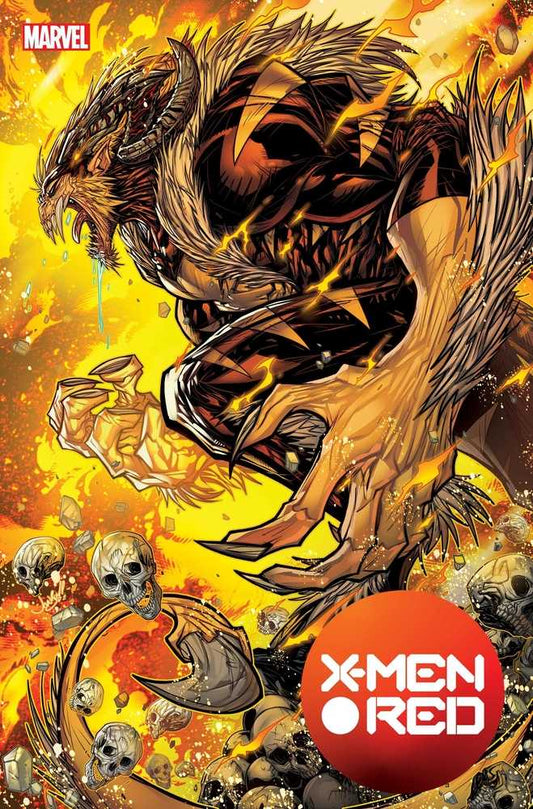 Fierce mutant leaps through flames in X-Men Red #9 Meyers Demonized Variant trading cards