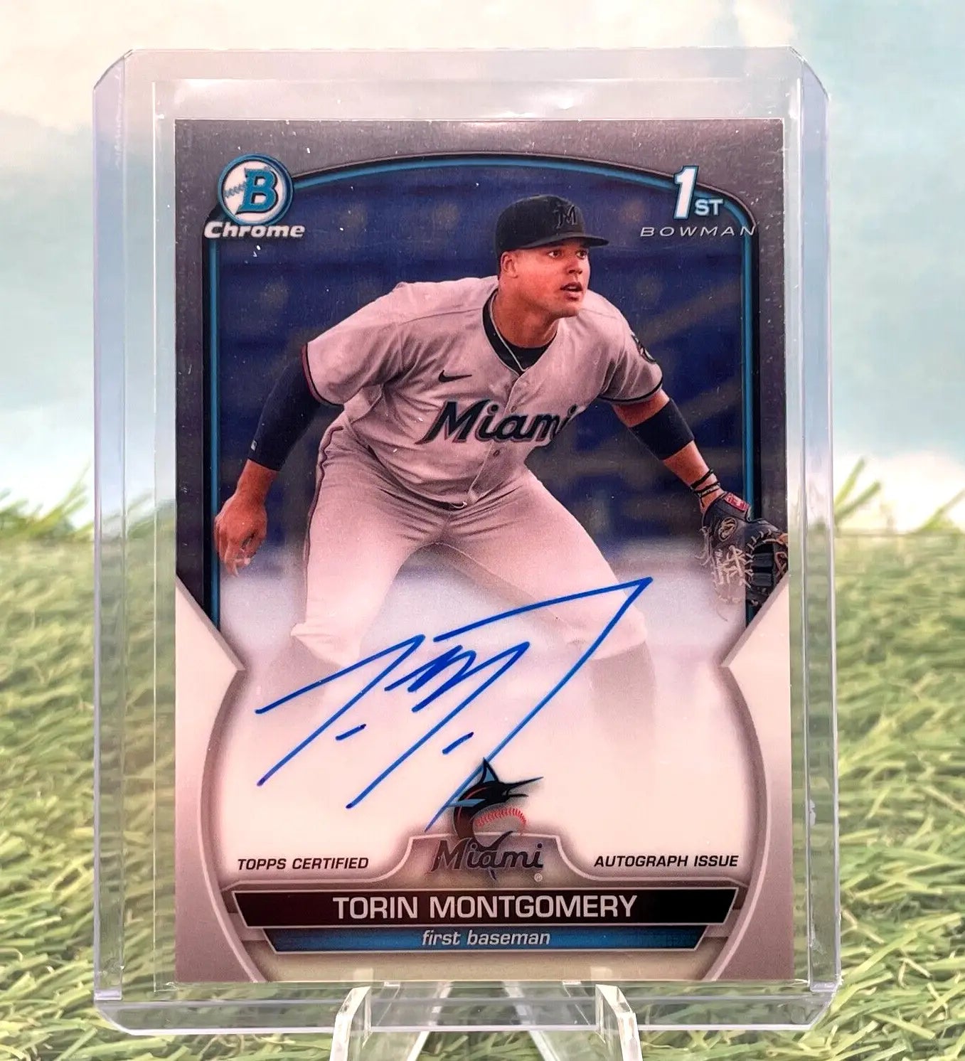 Torin Montgomery autographed baseball card from 2023 1st Bowman Chrome Prospect series