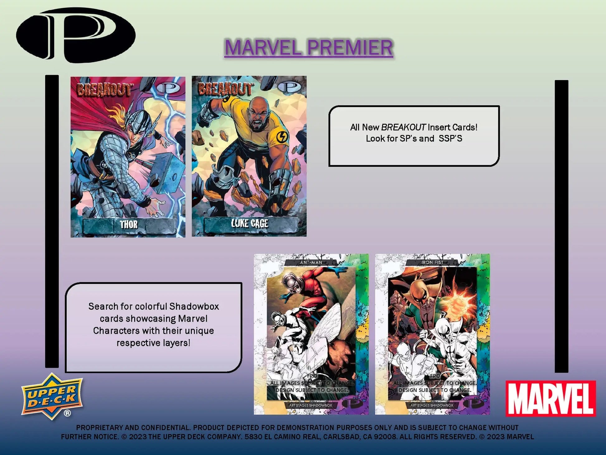 Marvel Premier trading cards advertisement featuring iconic comic book characters artwork