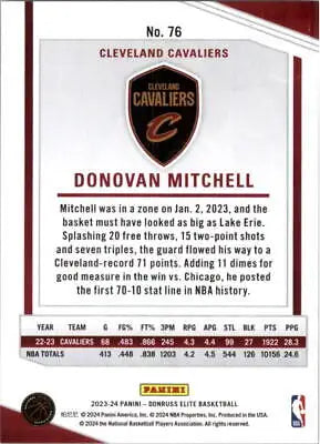 2023-24 Elite Orange Donovan Mitchell Cleveland Cavaliers Basketball Card NM-MT