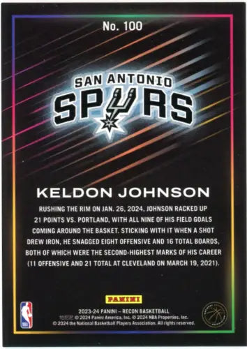 2023-24 Panini Recon Holo #100 Keldon Johnson San Antonio Spurs Basketball Card NM-MT