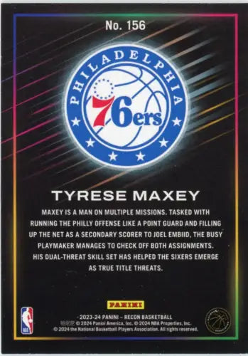 2023-24 Panini Recon Holo #156 Tyrese Maxey Philadelphia 76ers Basketball Card