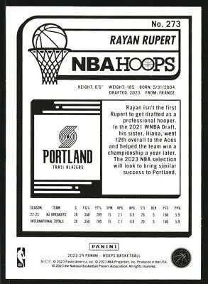 Rayan Rupert Rookie NBA Hoops Purple #273 Portland Trail Blazers Basketball Card NM-MT