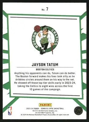 Basketball card back of 2023-24 Donruss Optic My House Jayson Tatum Boston Celtics