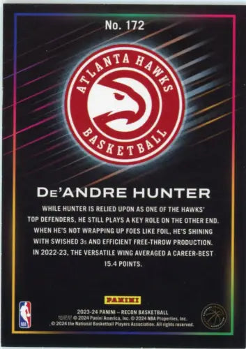 DeAndre Hunter 2023-24 Panini Recon Holo Bronze basketball card from Atlanta Hawks