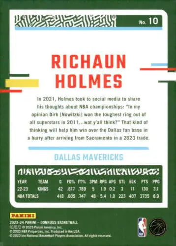 2023-24 Donruss Richaun Holmes basketball card with original gloss from Simply Sandoval