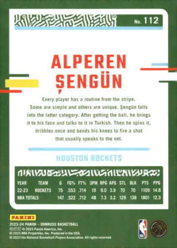 Alperen Sengun basketball card from 2023-24 Donruss featuring original gloss design