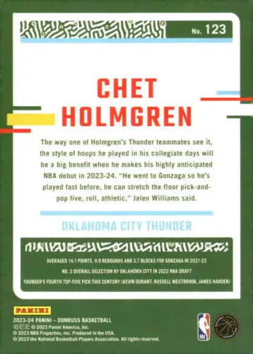 Chet Holmgren basketball card from 2023-24 Donruss with original gloss finish