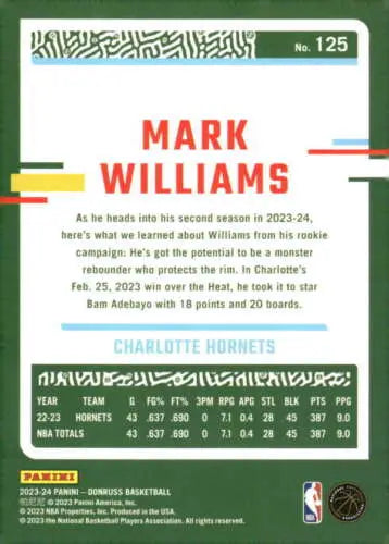 Mark Williams basketball card from 2023-24 Donruss featuring original gloss finish