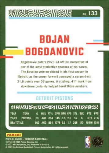 Bojan Bogdanovic basketball card with original gloss from 2023-24 Donruss collection