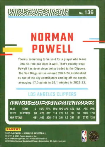 Norman Powell basketball card from 2023-24 Donruss featuring original gloss design