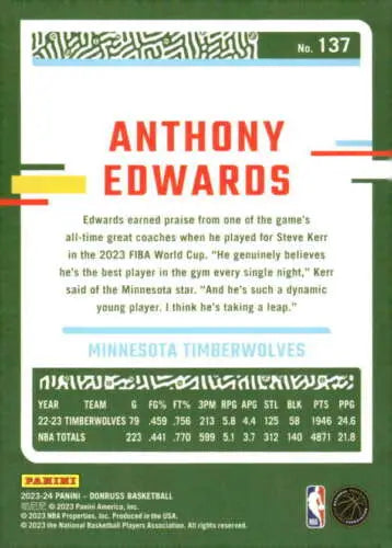 Anthony Edwards basketball card from 2023-24 Donruss with original gloss finish