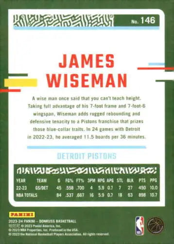 James Wiseman basketball card featuring original gloss from 2023-24 Donruss collection