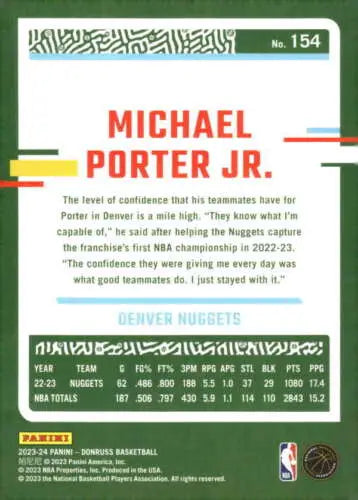 Michael Porter Jr. basketball card from 2023-24 Donruss with original gloss finish