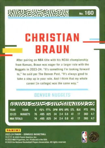 Christian Braun basketball card from 2023-24 Donruss with original gloss finish