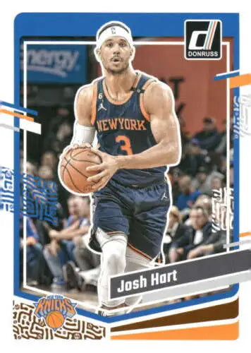 Josh Hart basketball card from 2023-24 Donruss featuring original gloss and Knicks logo