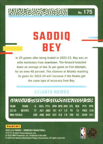 Saddiq Bey basketball card in original gloss from 2023-24 Donruss collection by Simply Sandoval