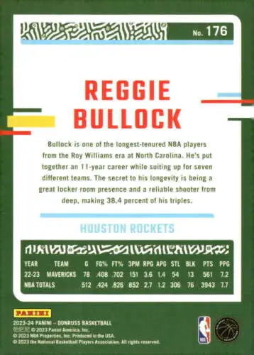 Reggie Bullock basketball card featuring original gloss from 2023-24 Donruss Rockets