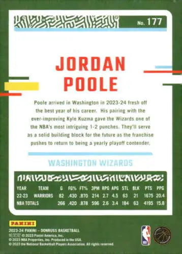 Jordan Poole basketball card 2023-24 Donruss #177 original gloss Simply Sandoval