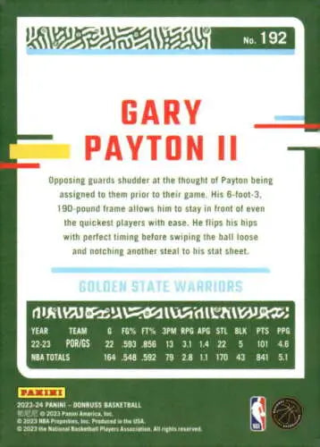 Gary Payton II basketball card from 2023-24 Donruss with original gloss and Warriors design