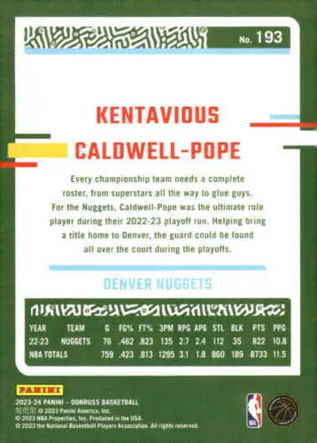 Kentavious Caldwell-Pope NM-MT basketball card from 2023-24 Donruss with original gloss