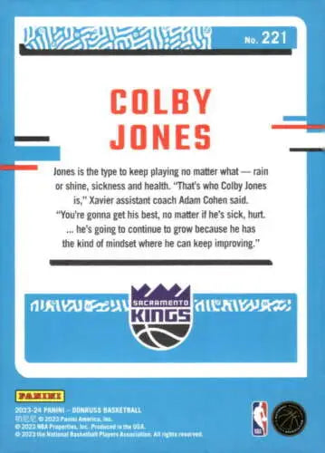 2023-24 Donruss Colby Jones Rookie Sac Kings basketball card with original gloss