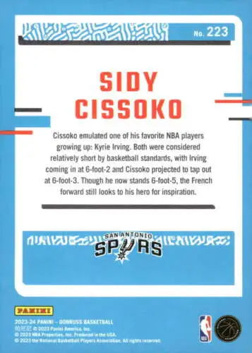 Sidy Cissoko 2023-24 Donruss Rated Rookie basketball card with original gloss finish