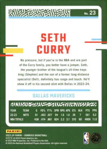 Seth Curry basketball card from 2023-24 Donruss with original gloss, Mavericks ID 70239