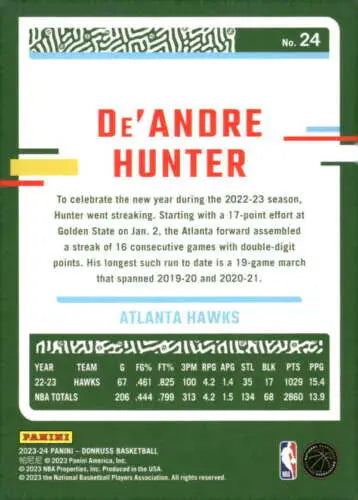 De’Andre Hunter NM-MT 2023-24 Donruss basketball card with original gloss finish