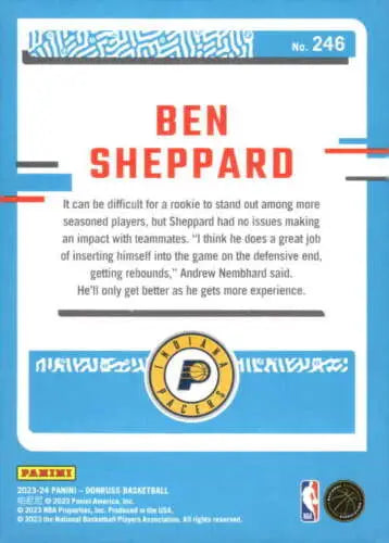 Ben Sheppard Rated Rookie basketball card with original gloss from Donruss 2023-24