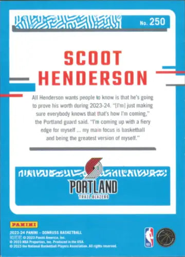 2023-24 Donruss Scoot Henderson Rookie Card for Portland Trail Blazers collectors