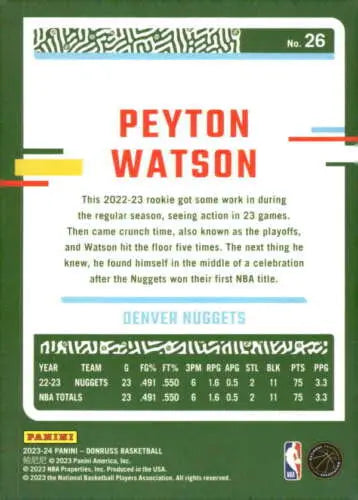 Peyton Watson basketball card 2023-24 Donruss with original gloss Simply Sandoval