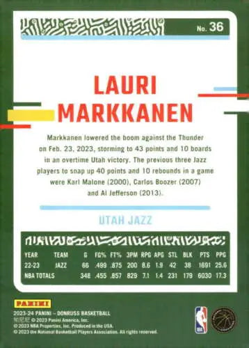 Lauri Markkanen basketball card from 2023-24 Donruss with original gloss finish