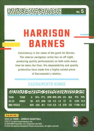 Harrison Barnes basketball card from 2023-24 Donruss NM-MT for Sac Kings collectors