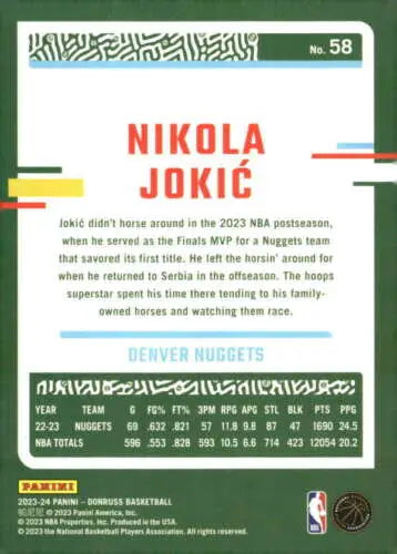 Nikola Jokic basketball card 2023-24 Donruss #58 NM-MT with original gloss by Simply Sandoval