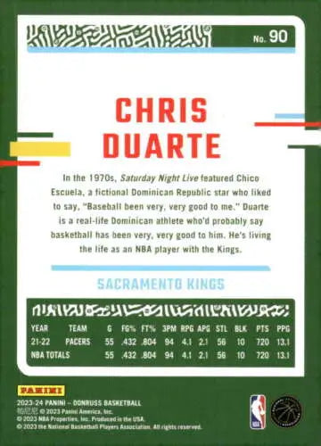 Chris Duarte basketball card 2023-24 Donruss NM-MT Sac Kings with original gloss finish