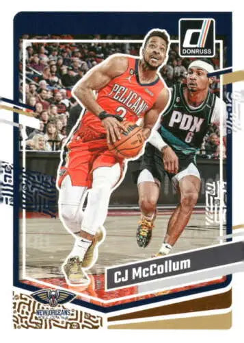 CJ McCollum NM-MT Pelicans basketball card with original gloss from 2023-24 Donruss