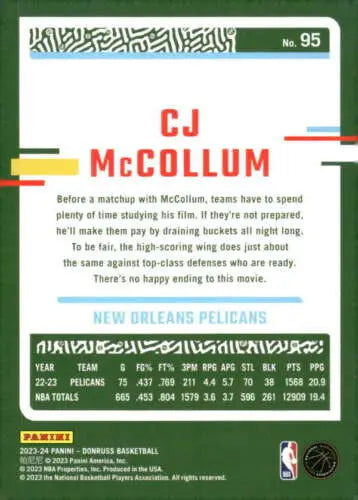 CJ McCollum NM-MT Pelicans basketball card from 2023-24 Donruss with original gloss