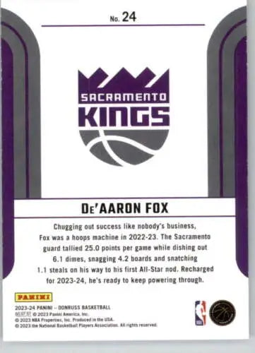 De’Aaron Fox basketball card from 2023-24 Donruss Franchise Features with original gloss