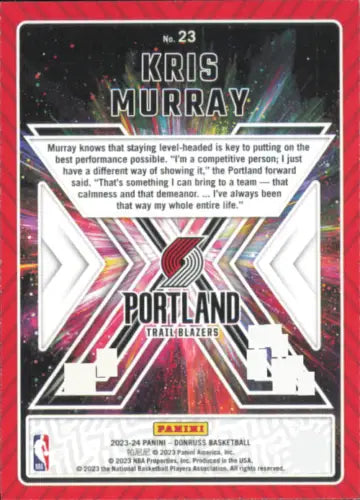 Kris Murray 2023-24 Donruss Great X-Pectations Rookie Trail Blazers Card NM-MT