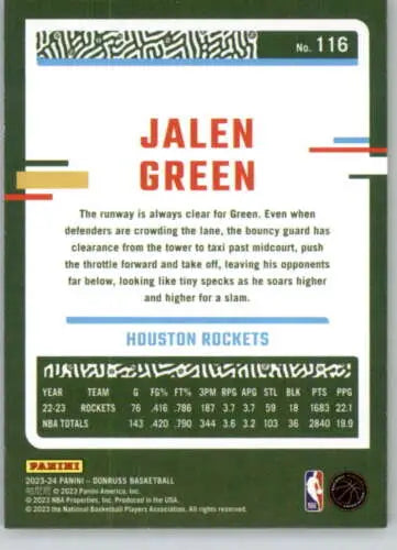 Jalen Green basketball card 2023-24 Donruss Holo Green Laser with original gloss quality