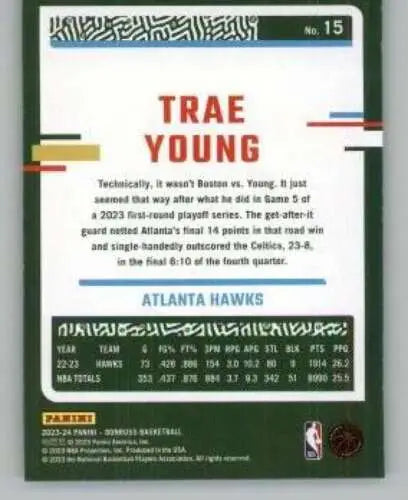 Trae Young basketball card 2023-24 Donruss Holo Green Laser with original gloss finish