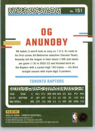 2023-24 Donruss Holo Green Laser #151 OG Anunoby basketball card original gloss design