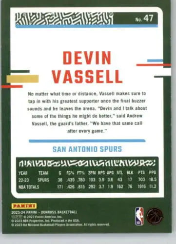 2023-24 Donruss Holo Green Laser #47 Devin Vassell NM-MT Basketball Card Spurs