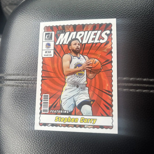 Stephen Curry trading card from 2023-24 Donruss Net Marvels for Golden State Warriors fans