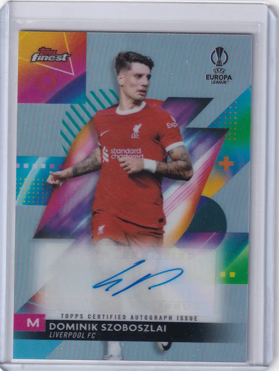 Holographic soccer trading card of Dominik Szoboszlai in Liverpool jersey - 2023-24 Finest Auto