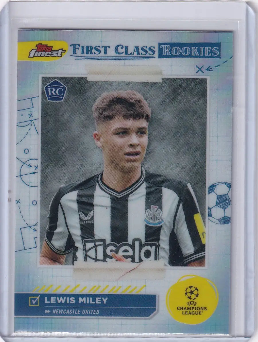 Soccer trading card of Lewis Miley in Newcastle United jersey from Class FR-7