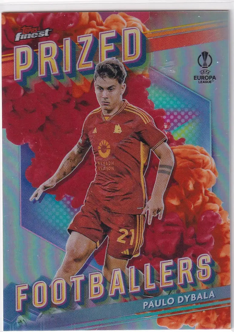 Holographic soccer trading card of Paulo Dybala in AS Roma uniform, Finest Prized Footballers